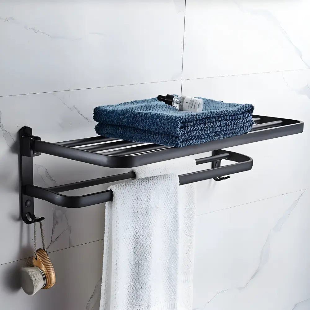Wall Mounted Towel Rack Double Bar Aluminum With Hooks
