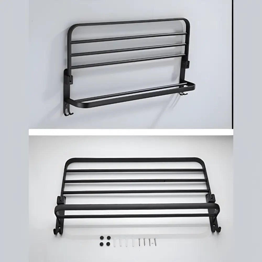 Wall Mounted Towel Rack Double Bar Aluminum With Hooks
