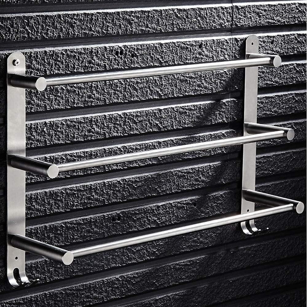 Wall-Mounted Towel Rack Stainless Steel 3 Bars & Hooks