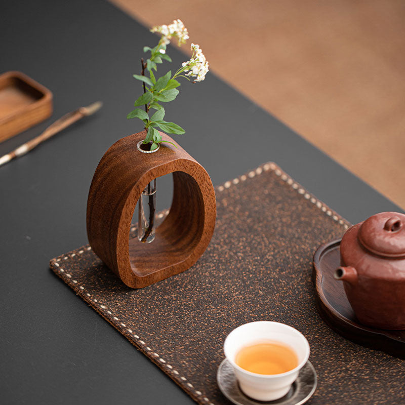 Wall Plant Vase Walnut Wood Base Removable Glass Tube