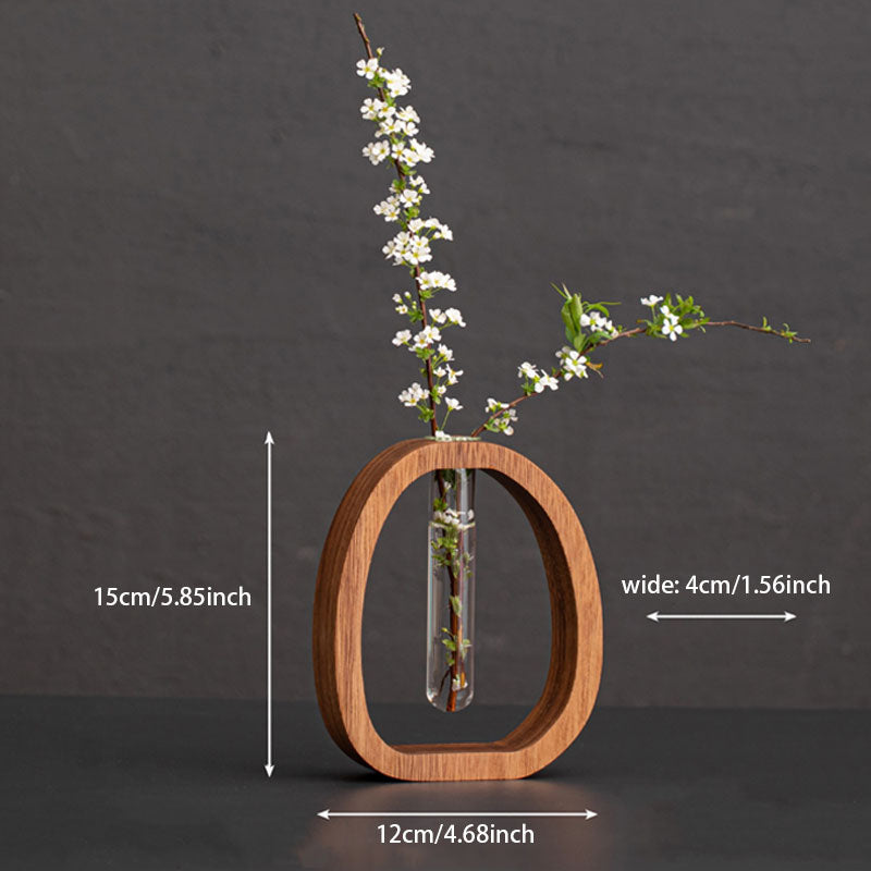 Wall Plant Vase Walnut Wood Base Removable Glass Tube