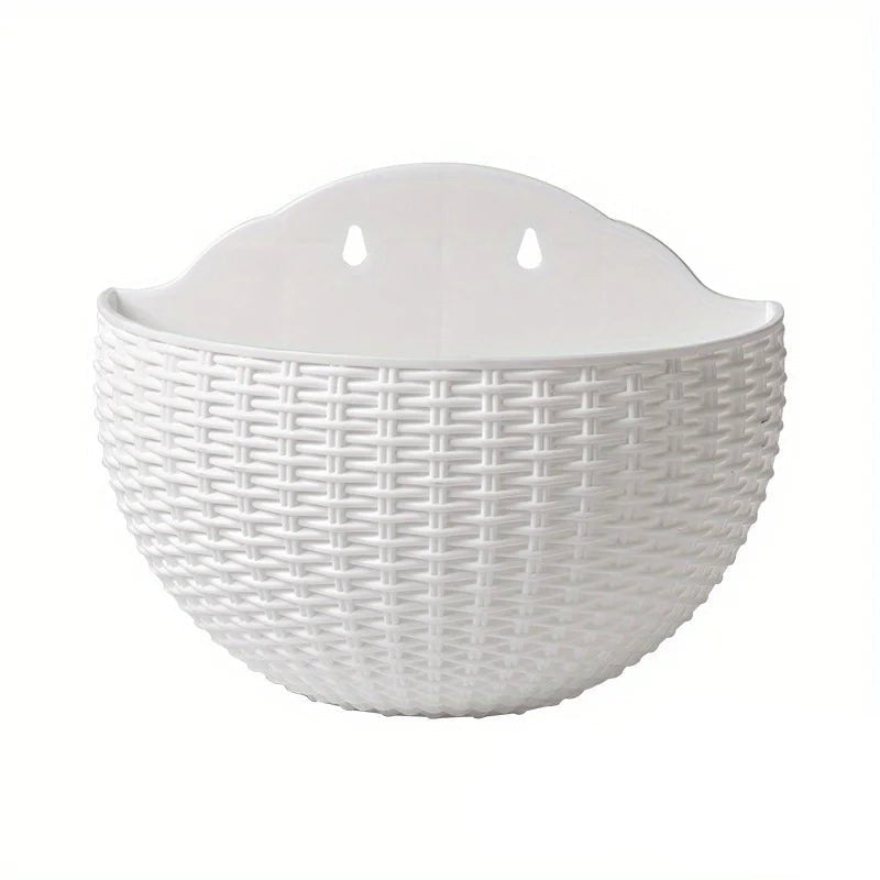 Wall Planter Space-Saving Rattan-Look Built-In Water Reservoir & Drainage