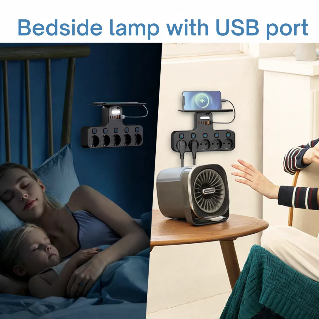 Wall Power Strip Individually Switchable Sockets & USB Ports