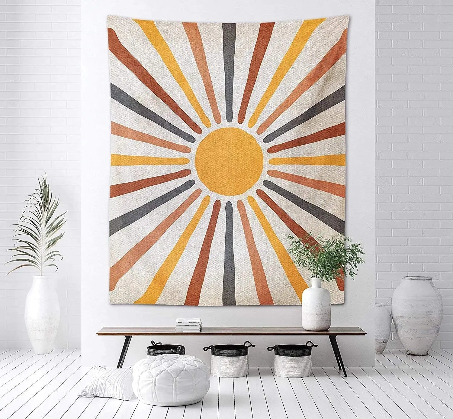 Wall Tapestry Sun Motif Cotton Blend Easy To Hang