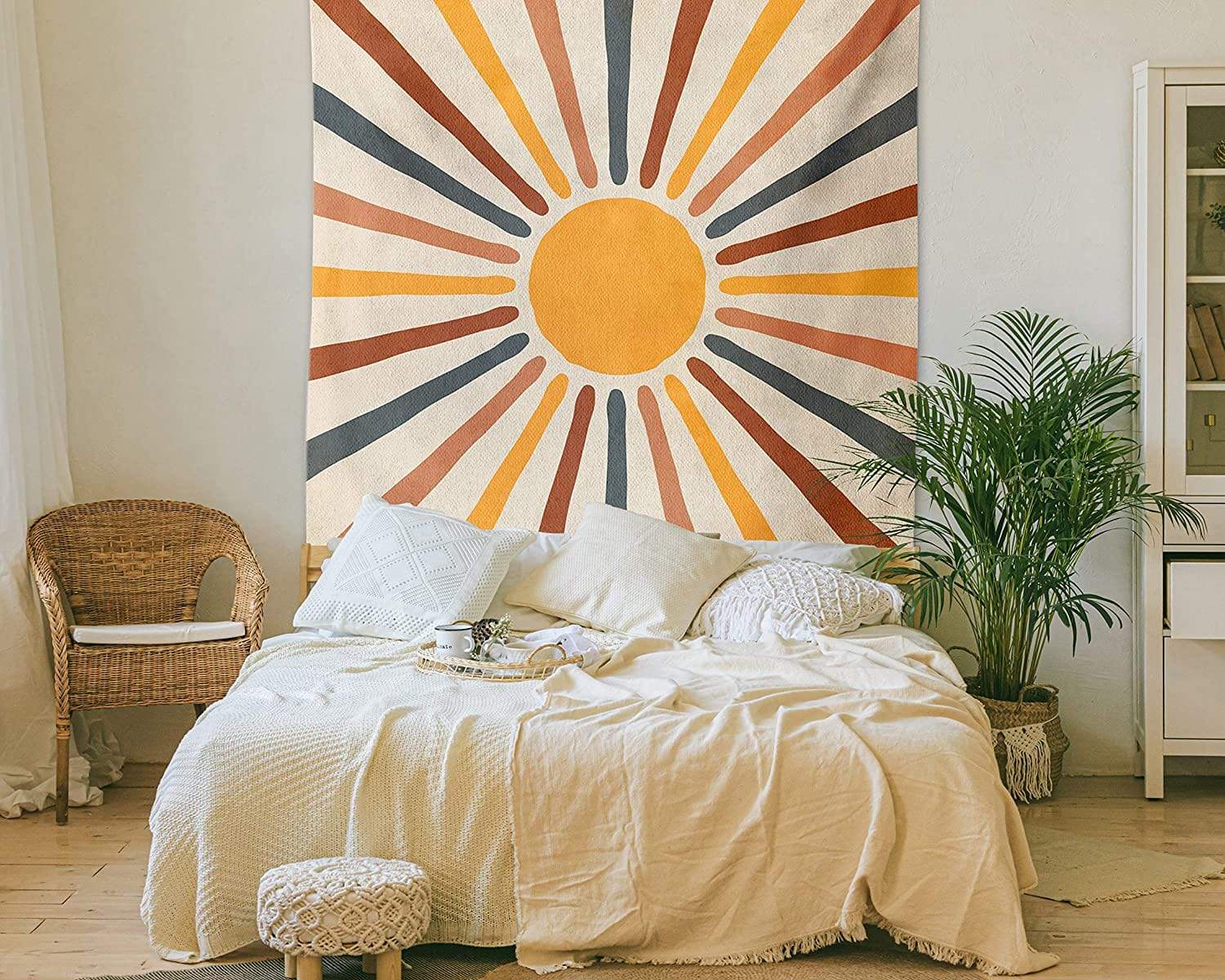 Wall Tapestry Sun Motif Cotton Blend Easy To Hang