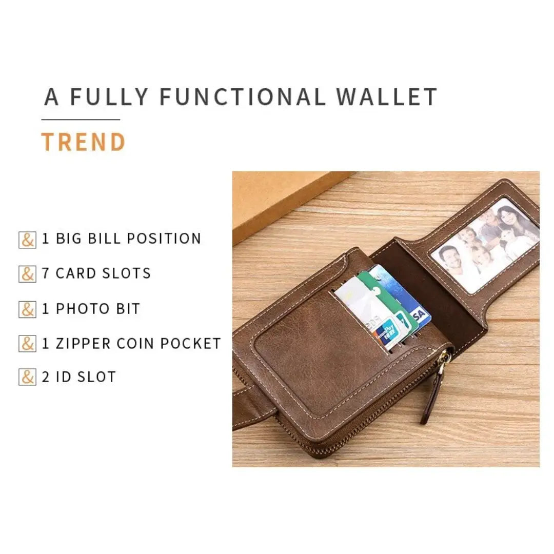 Wallet PU Leather All-Around Zipper Card Slots