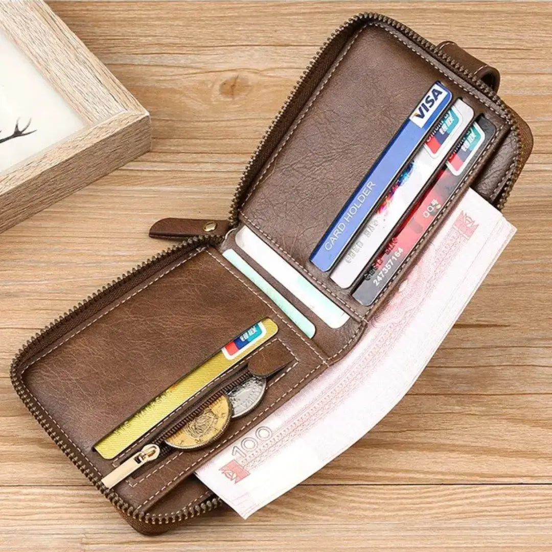 Wallet PU Leather All-Around Zipper Card Slots