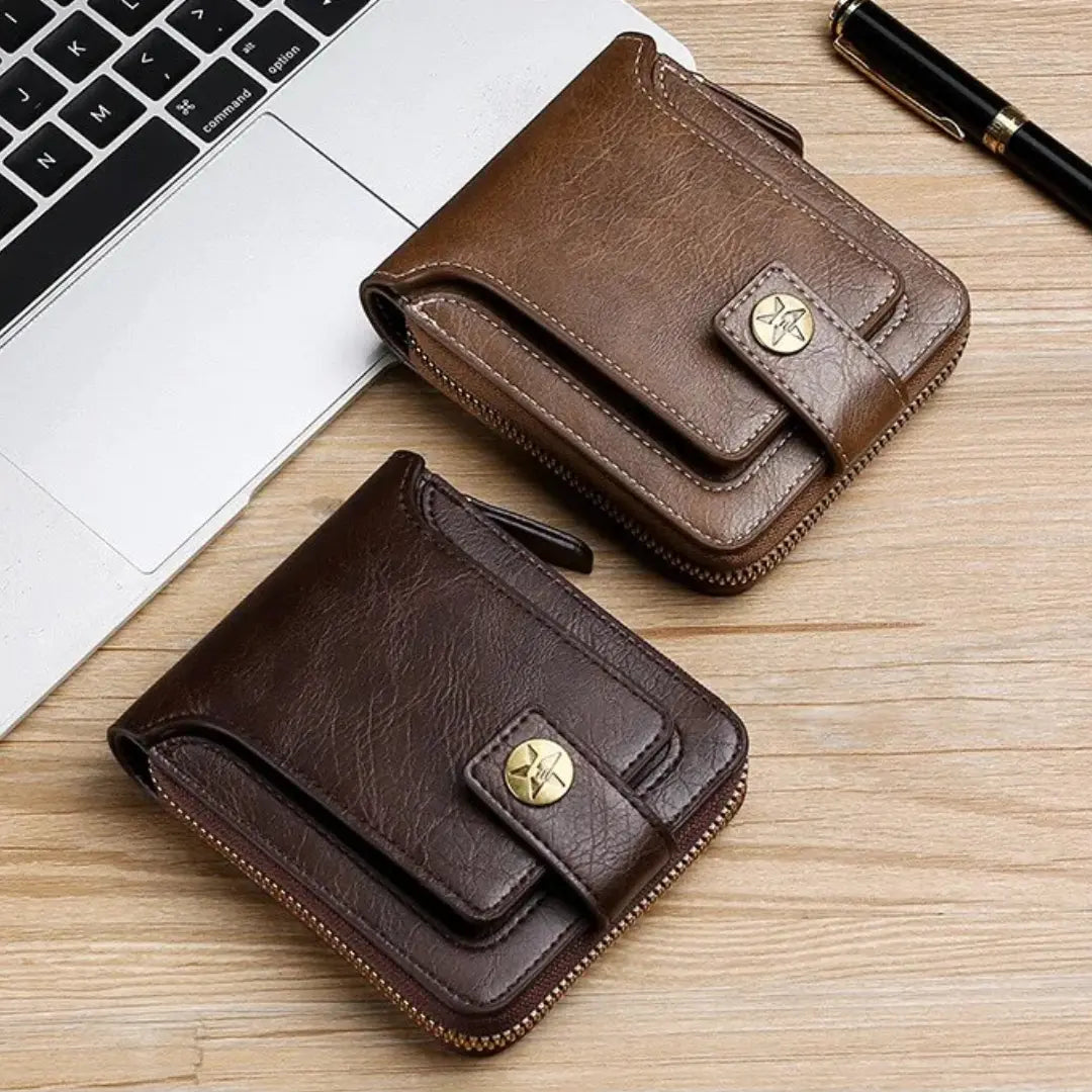 Wallet PU Leather All-Around Zipper Card Slots
