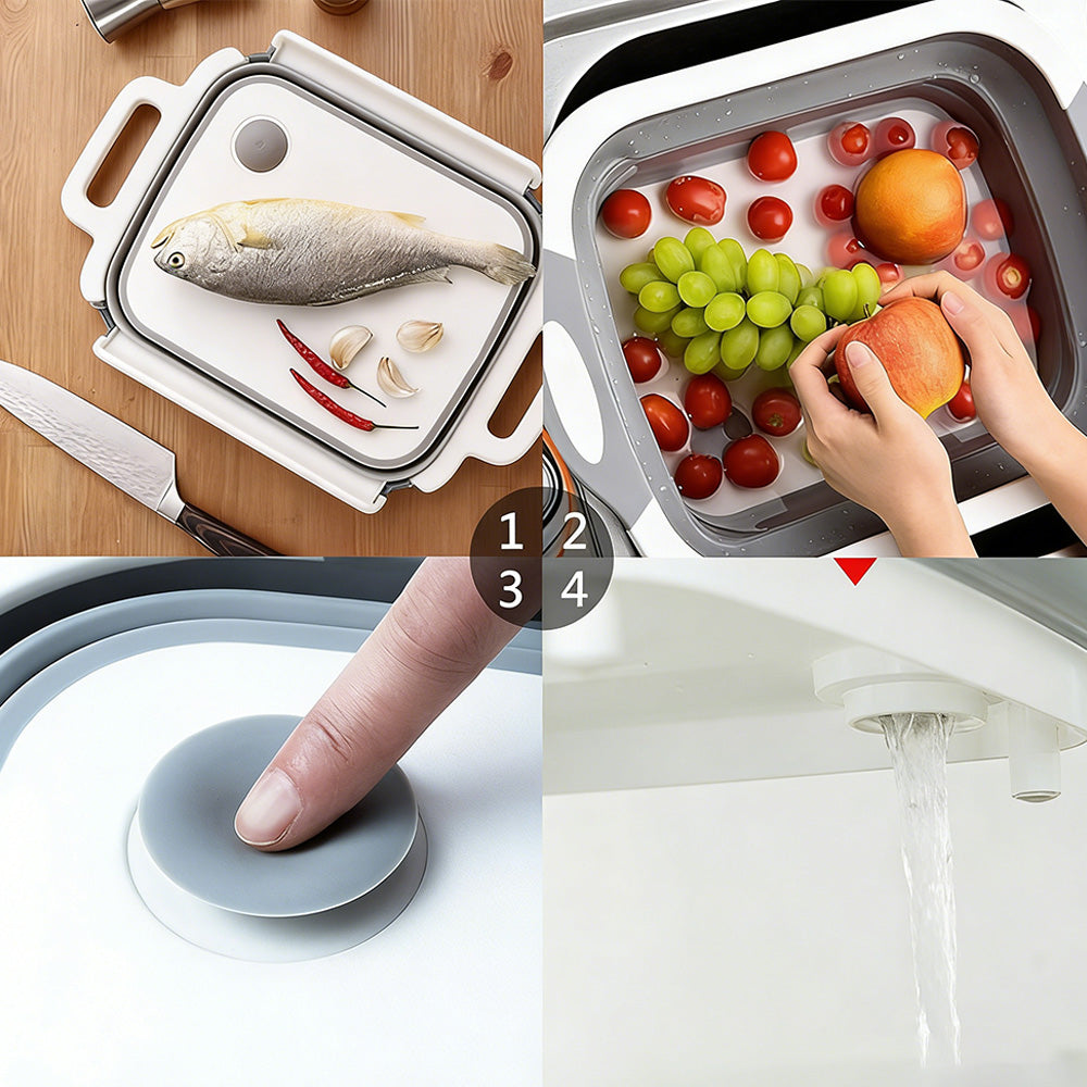 Wash Basin Foldable Integrated Drain Plug & Handles