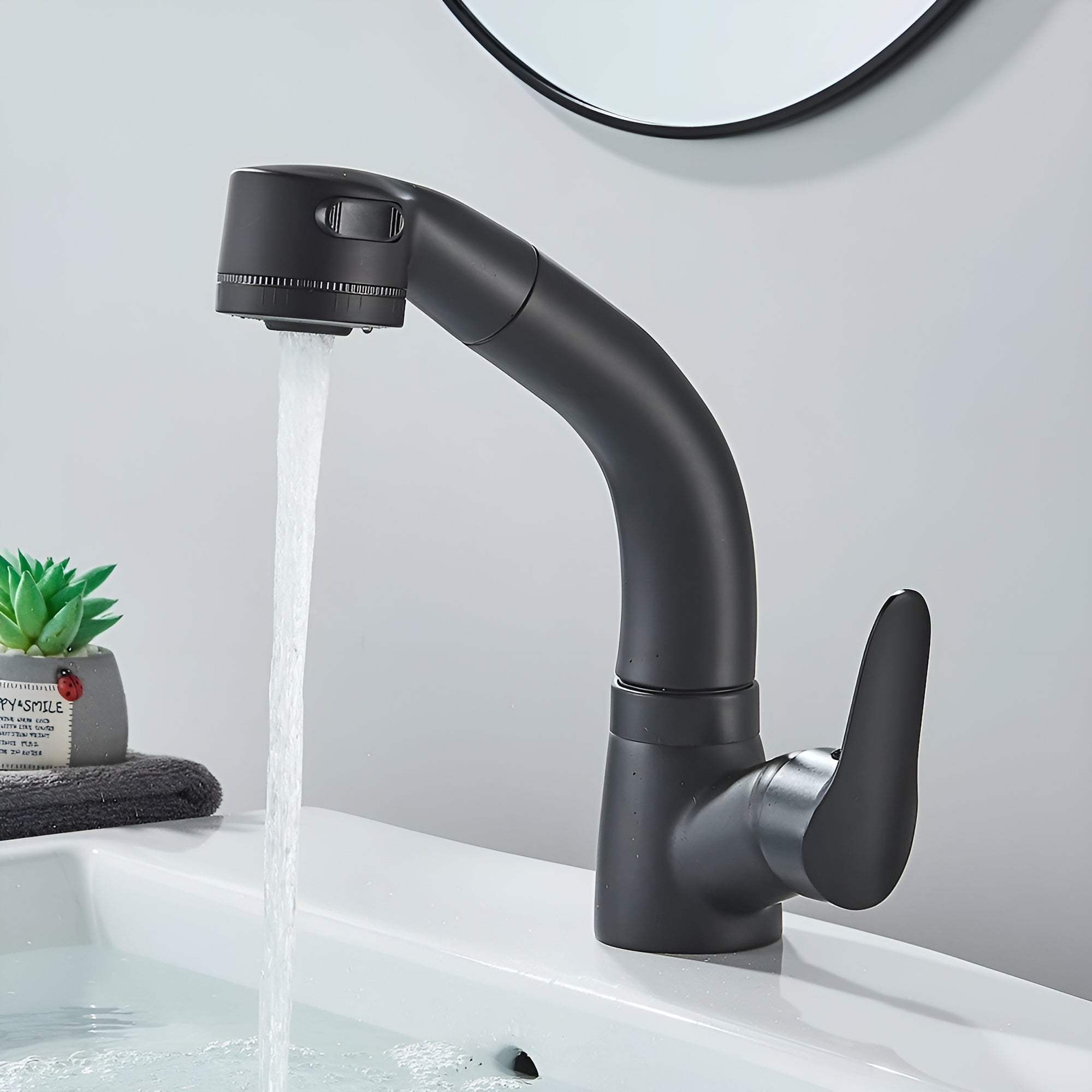 Washbasin Faucet Pull-Out Spout Single-Lever Brass