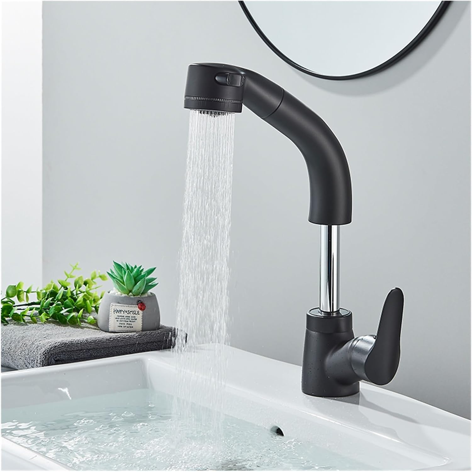 Washbasin Faucet Pull-Out Spout Single-Lever Brass