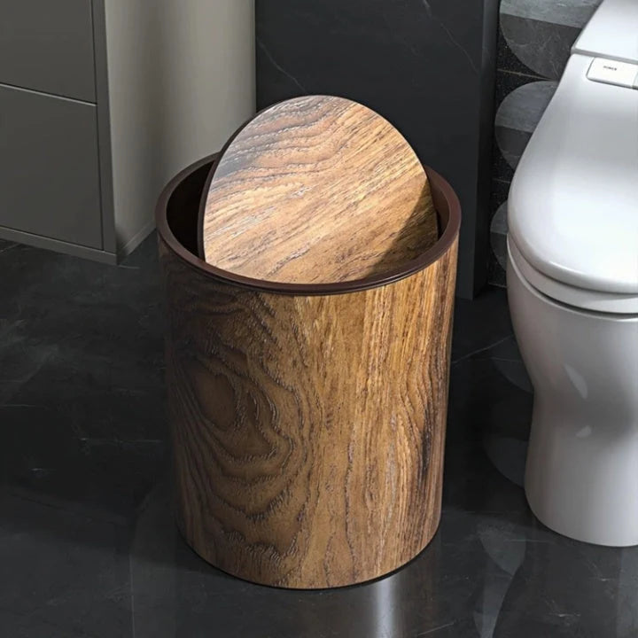 Waste Bin Silent Swing Lid Wood Grain