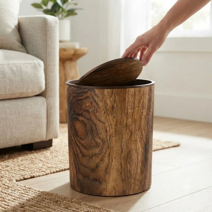 Waste Bin Silent Swing Lid Wood Grain