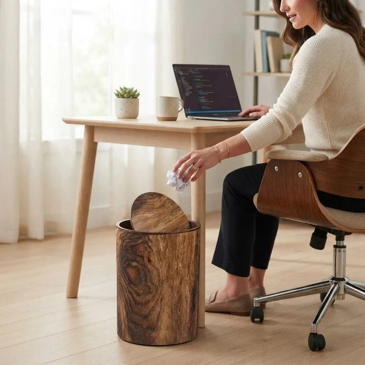 Waste Bin Silent Swing Lid Wood Grain