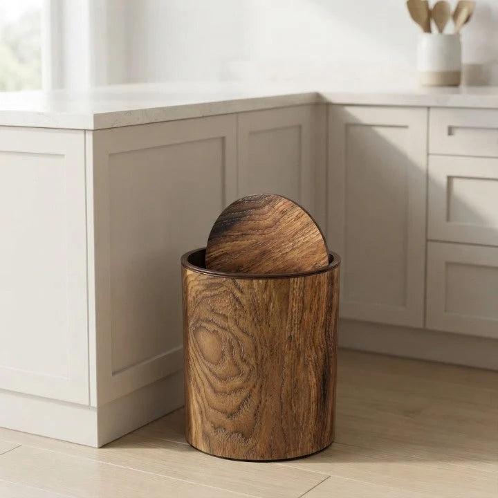 Waste Bin Silent Swing Lid Wood Grain