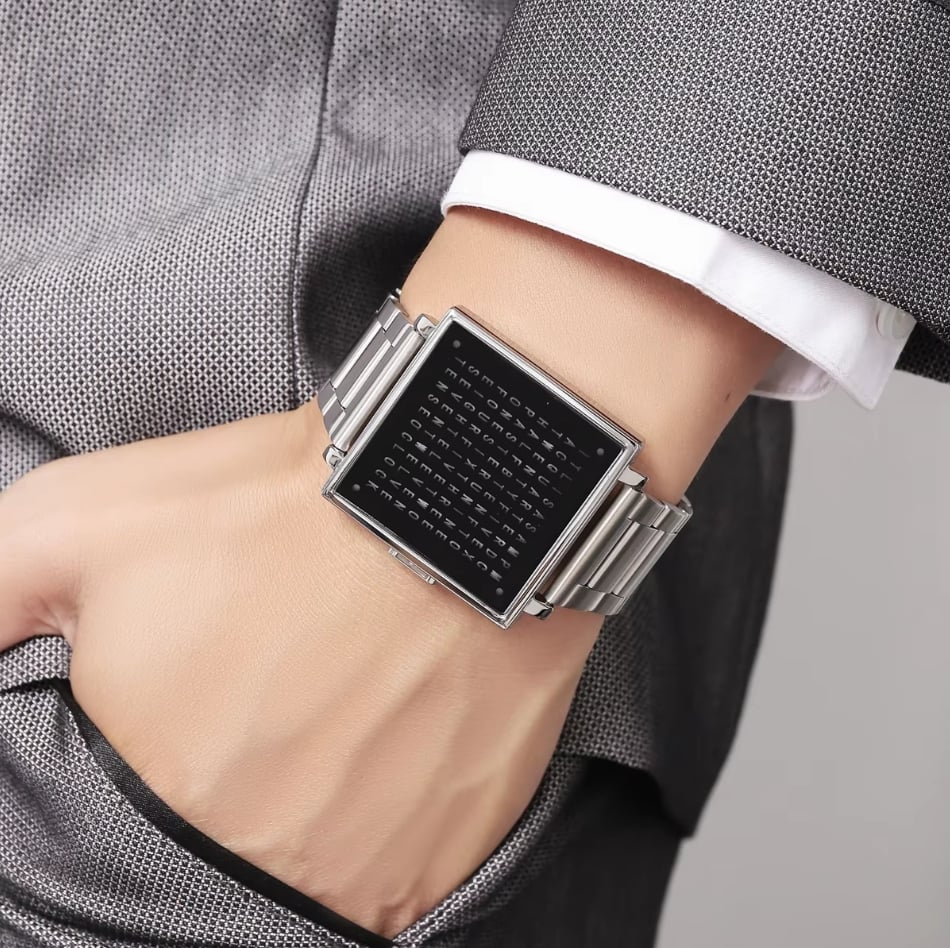 Watch Word-Based Time Display Brushed Dial