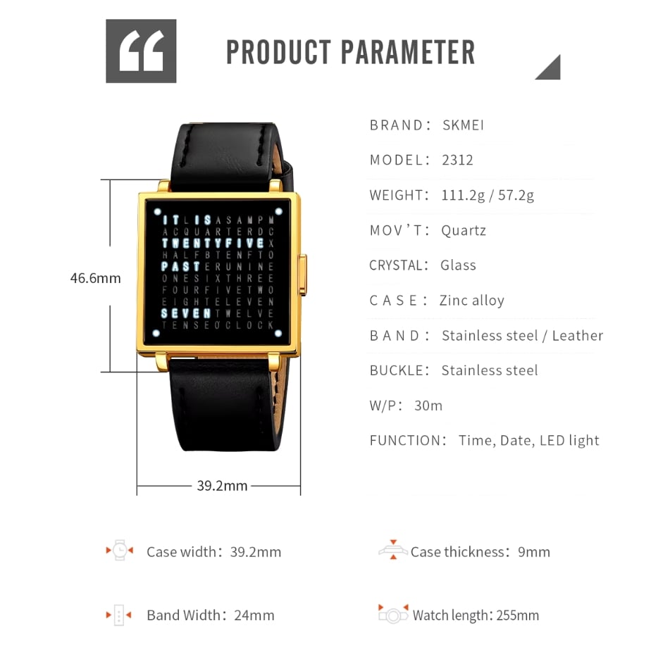 Watch Word-Based Time Display Brushed Dial