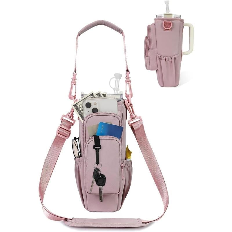 Water Bottle Crossbody Bag Insulated Zippered Adjustable Strap