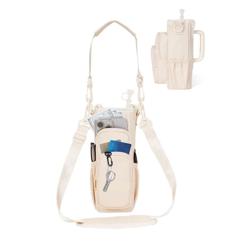 Water Bottle Crossbody Bag Insulated Zippered Adjustable Strap