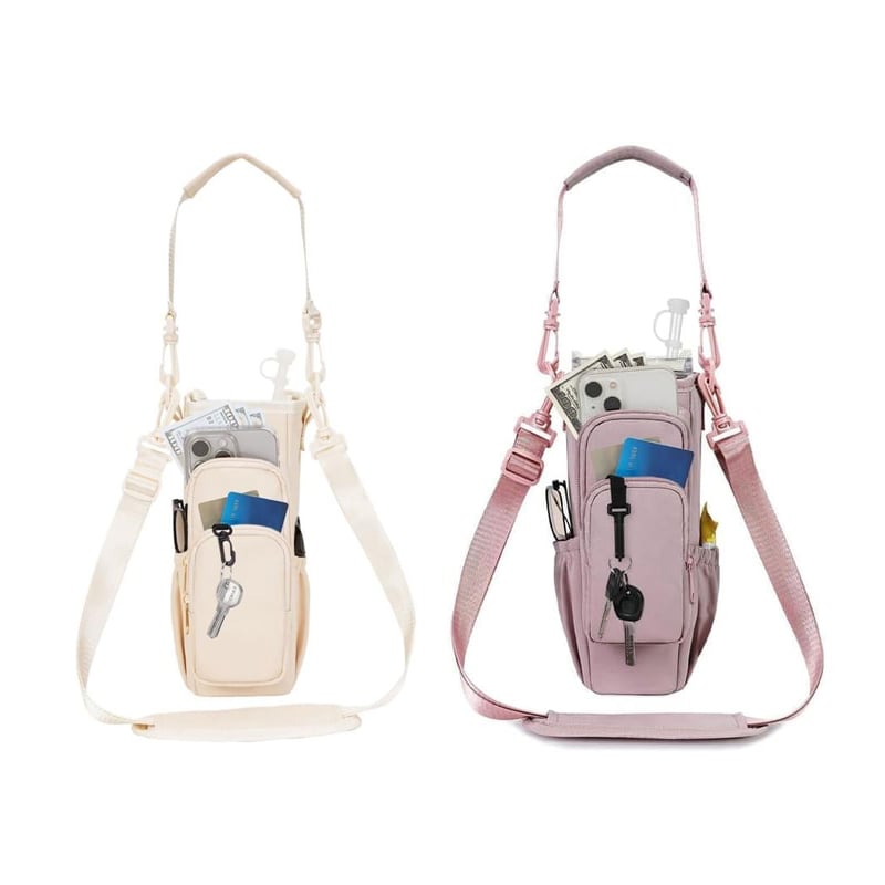 Water Bottle Crossbody Bag Insulated Zippered Adjustable Strap