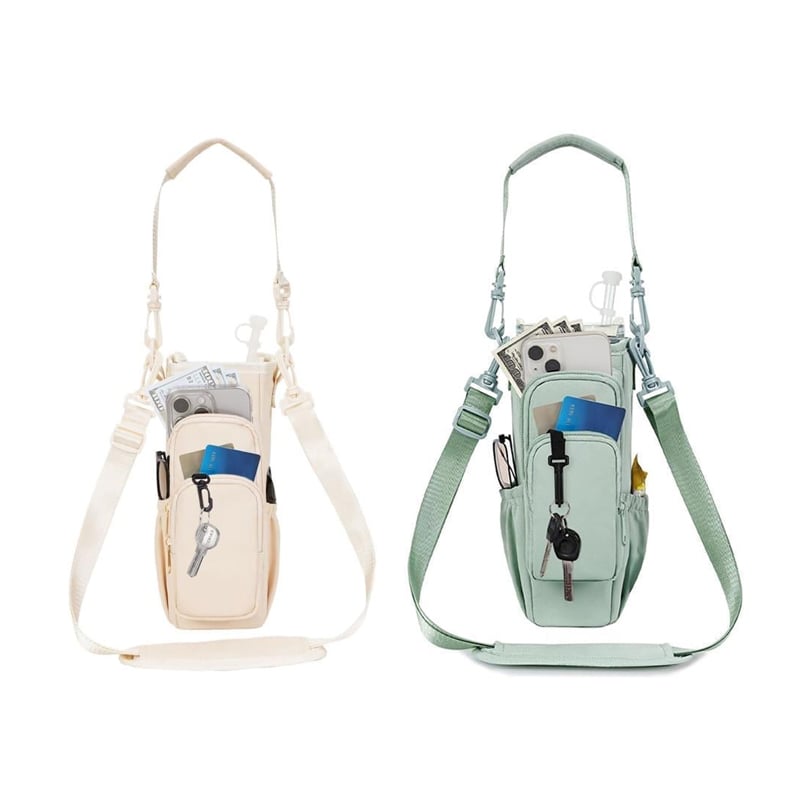 Water Bottle Crossbody Bag Insulated Zippered Adjustable Strap