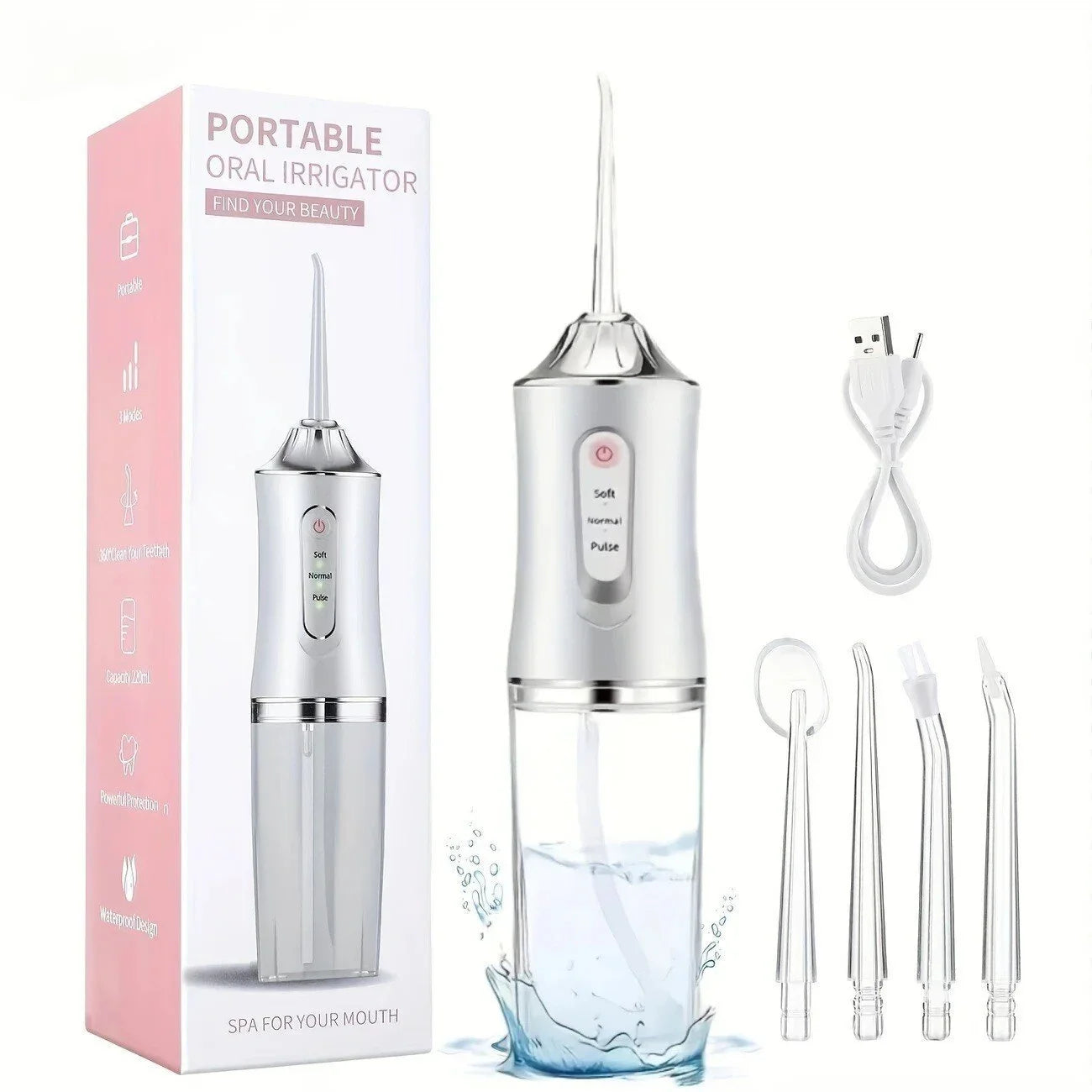 Water Flosser Portable IPX7 Waterproof 4 Replaceable Tips