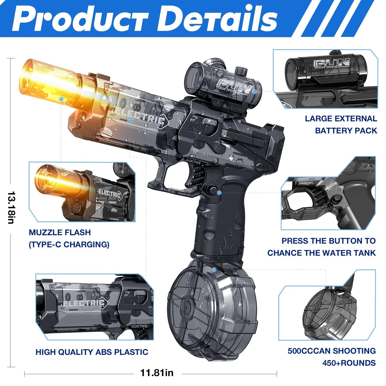 Water Gun Flame Effect Rechargeable 1 Hour Playtime