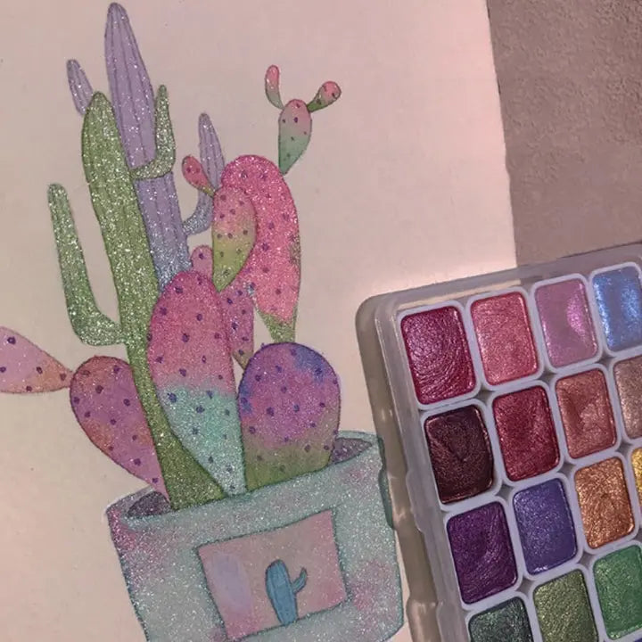 Watercolor Paint Set 20 Shimmering Metallic Colors Highly Pigmented