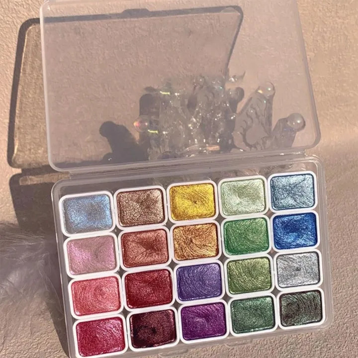 Watercolor Paint Set 20 Shimmering Metallic Colors Highly Pigmented