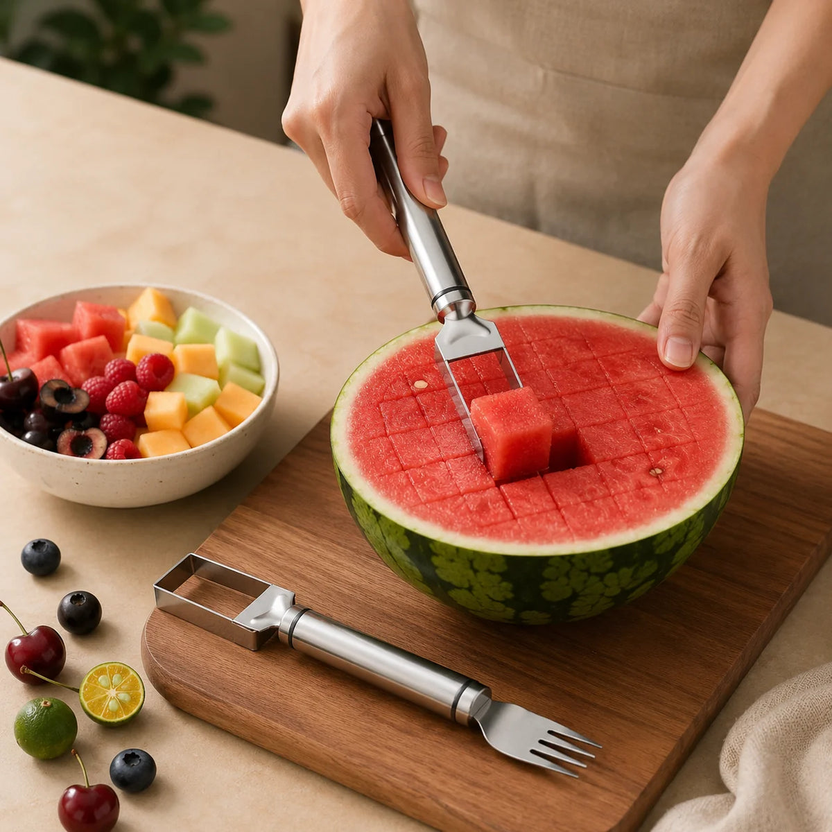 Watermelon Fork 2-in-1 Cutter & Spear Stainless Steel Dishwasher-Safe