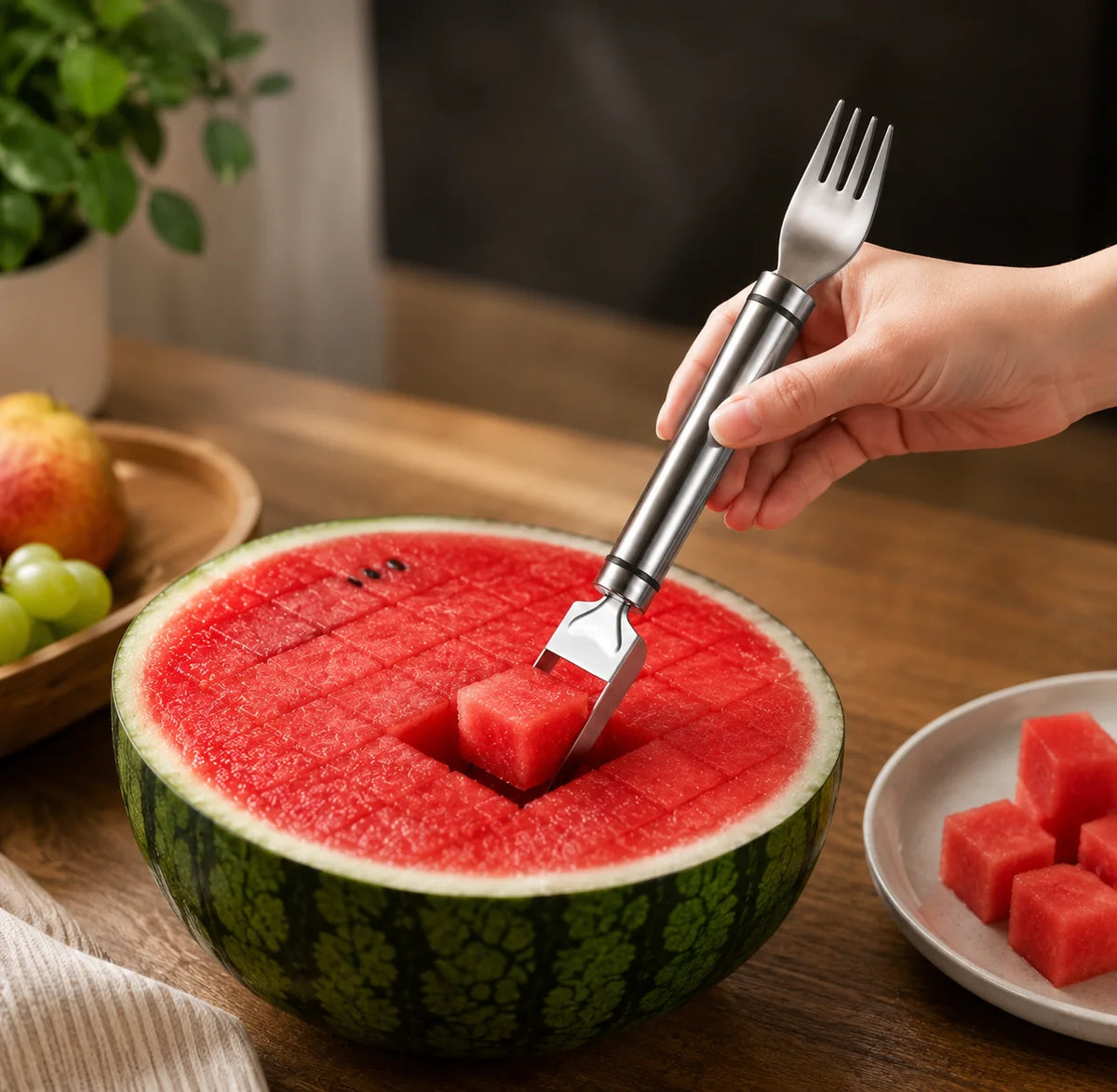 Watermelon Fork 2-in-1 Cutter & Spear Stainless Steel Dishwasher-Safe