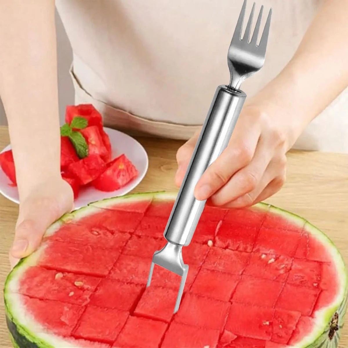 Watermelon Slicer Stainless Steel Cube Cutter & Fork