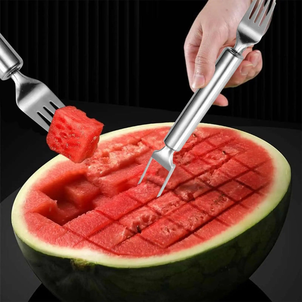 Watermelon Slicer Stainless Steel Cube Cutter & Fork