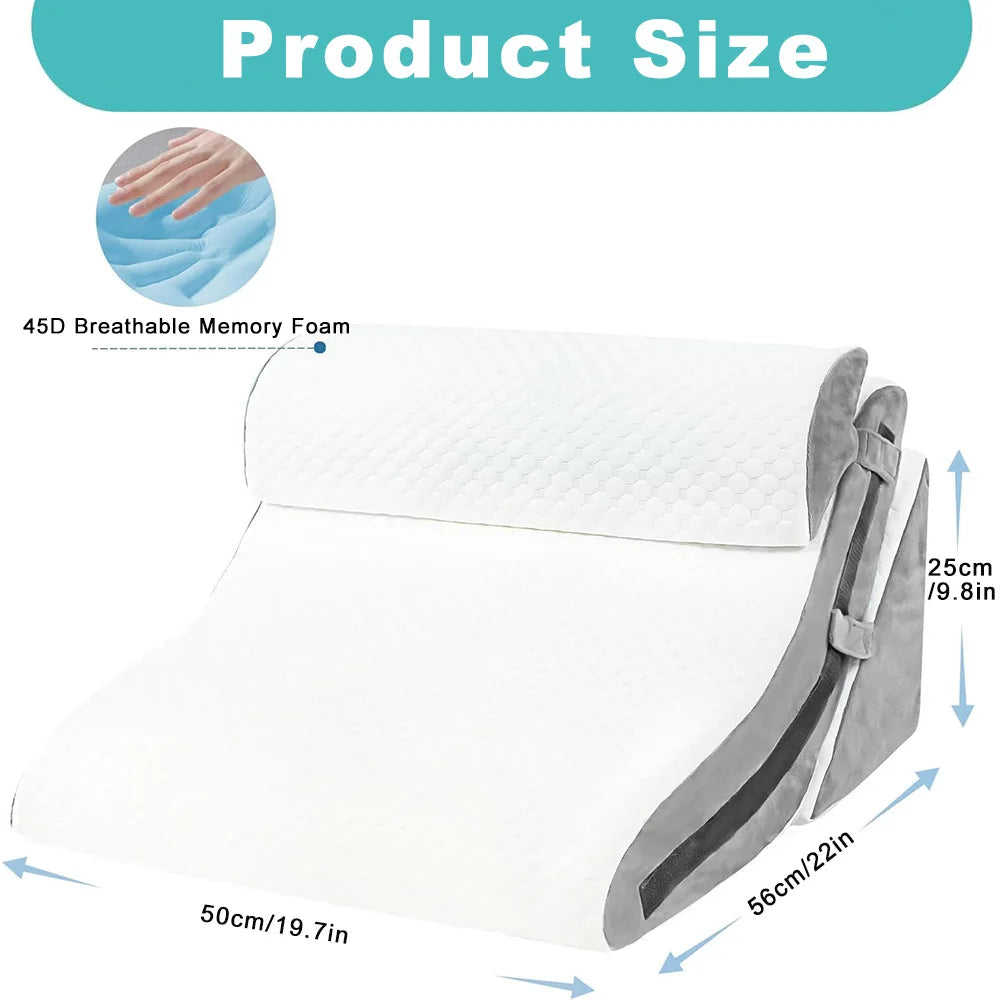 Wedge Pillow 3-in-1 Memory Foam Support Removable Neck Cushion