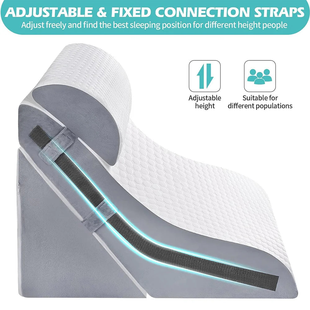Wedge Pillow 3-in-1 Memory Foam Support Removable Neck Cushion