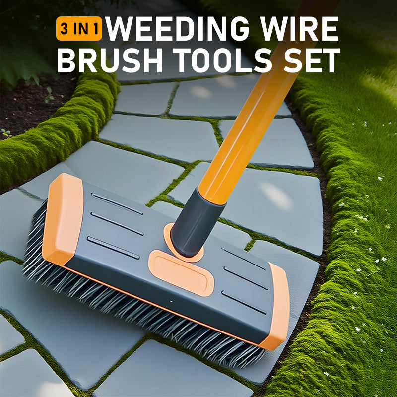Weed Brush Set 3-in-1 Carbon Steel Bristles & Adjustable Handle