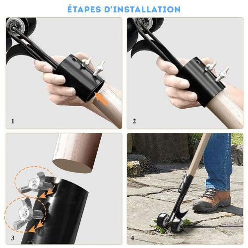 Weed Puller Back-Friendly Rolling Steel Curved & Straight Hook
