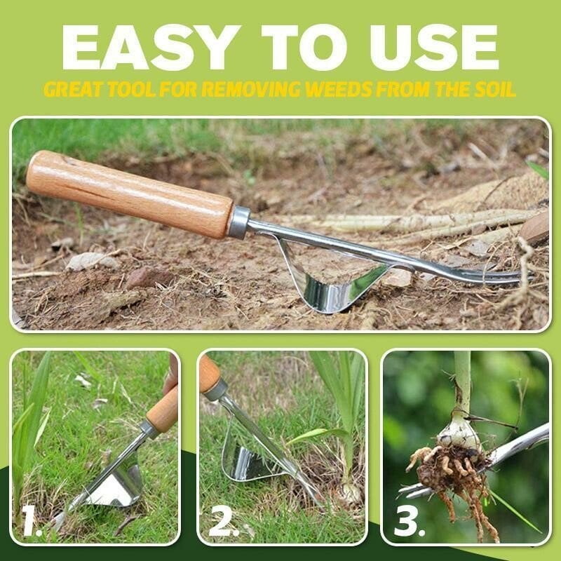 Weed Remover V-Shaped Stainless Steel Blade Ergonomic Ash Handle