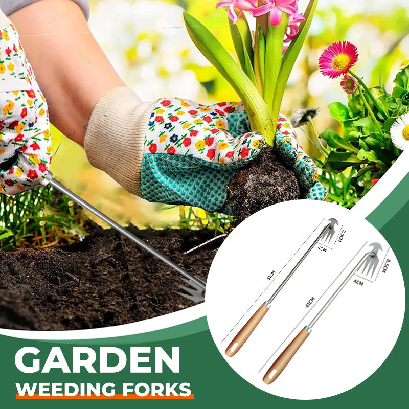 Weeding Fork Stainless Steel Ergonomic Wooden Handle Two Lengths