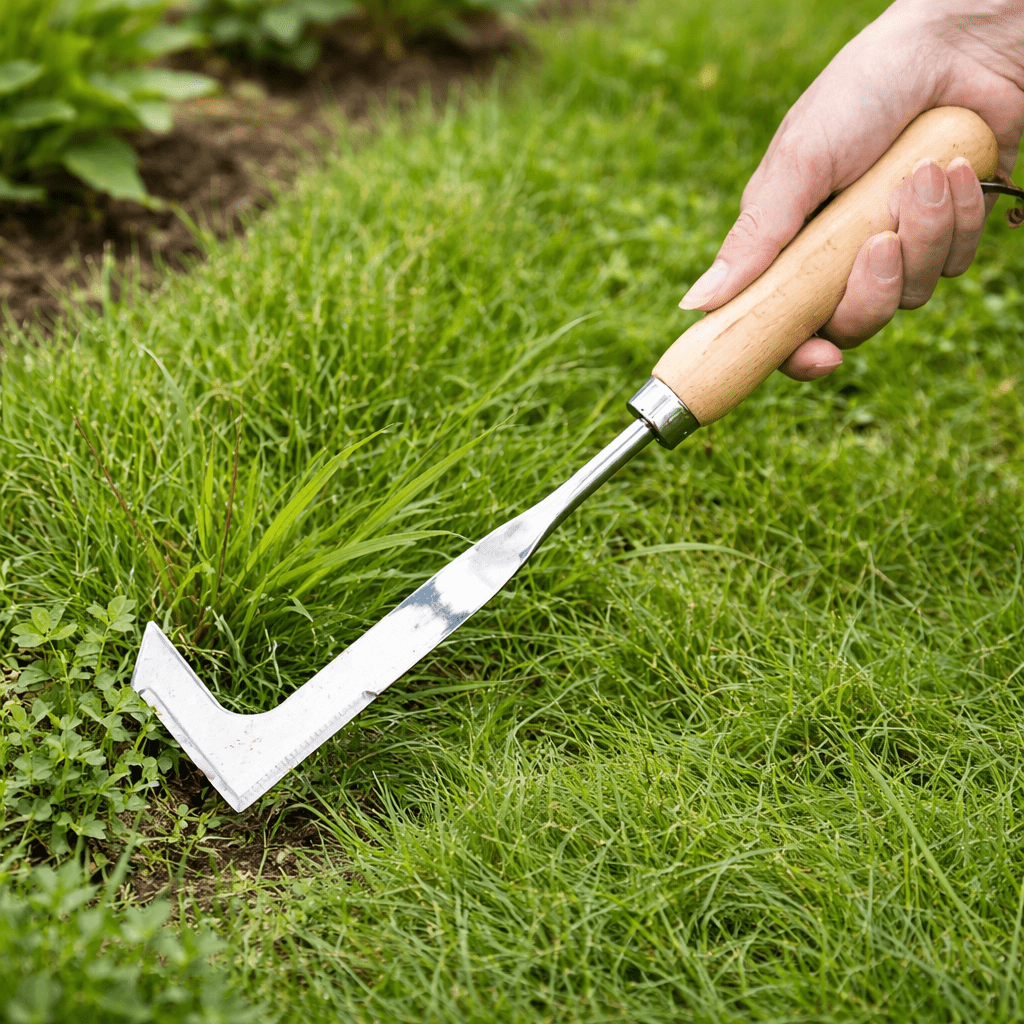 Weeding Hoe L-Shaped Stainless Steel Ergonomic Wooden Handle