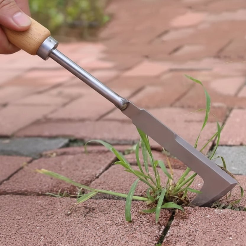 Weeding Hoe L-Shaped Stainless Steel Ergonomic Wooden Handle