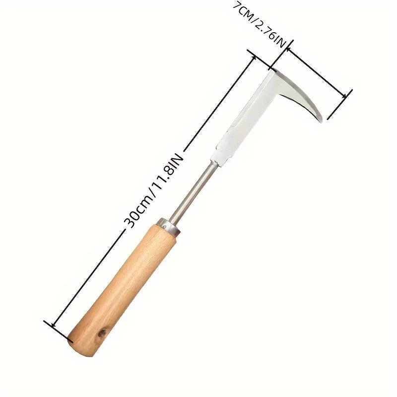 Weeding Hoe L-Shaped Stainless Steel Ergonomic Wooden Handle