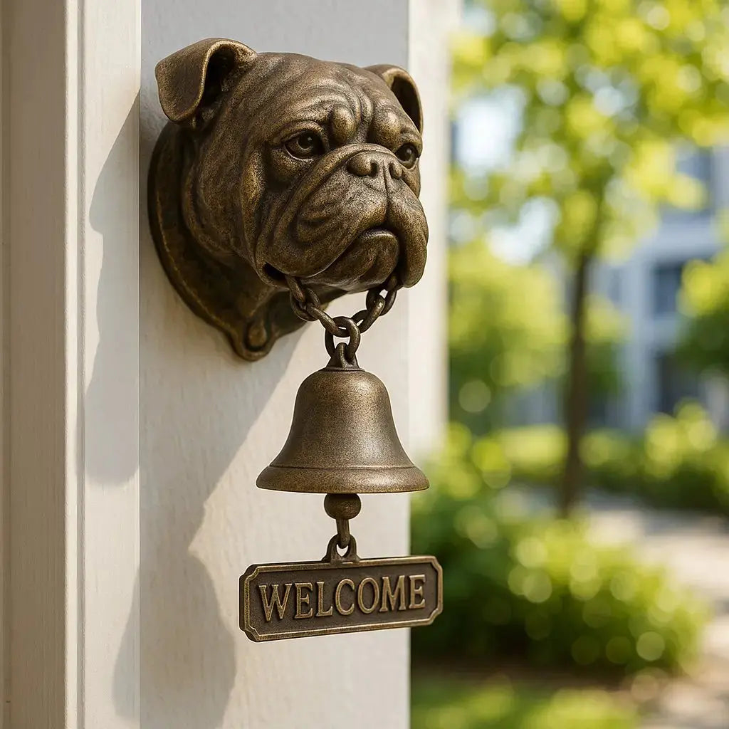 Welcome Bell Dog Design Antique Bronze Clear Tone