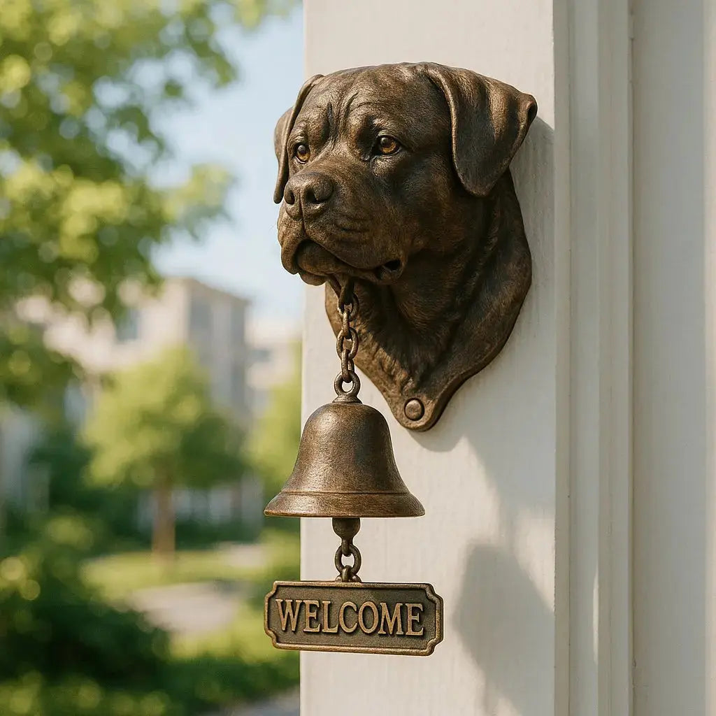 Welcome Bell Dog Design Antique Bronze Clear Tone