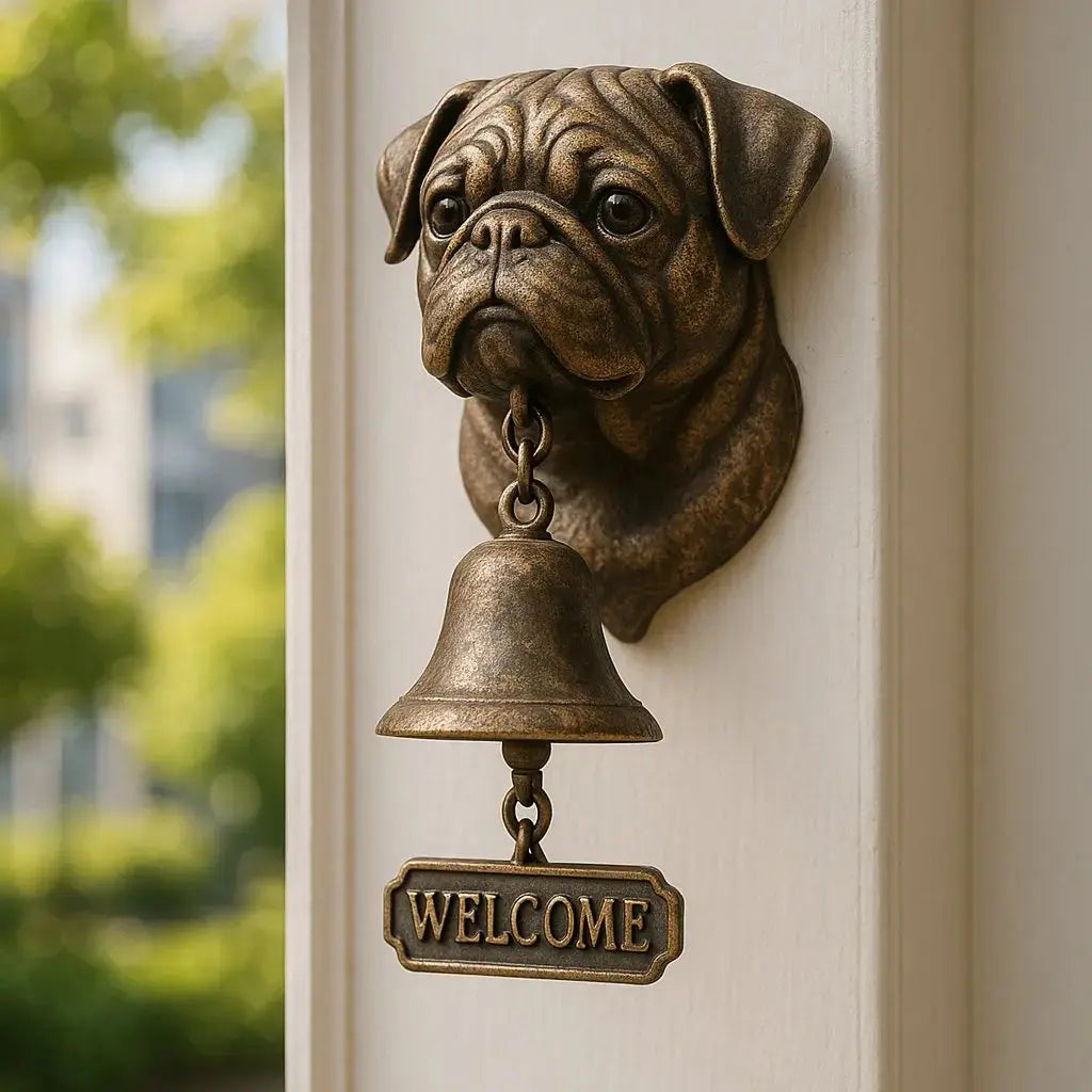 Welcome Bell Dog Design Antique Bronze Clear Tone
