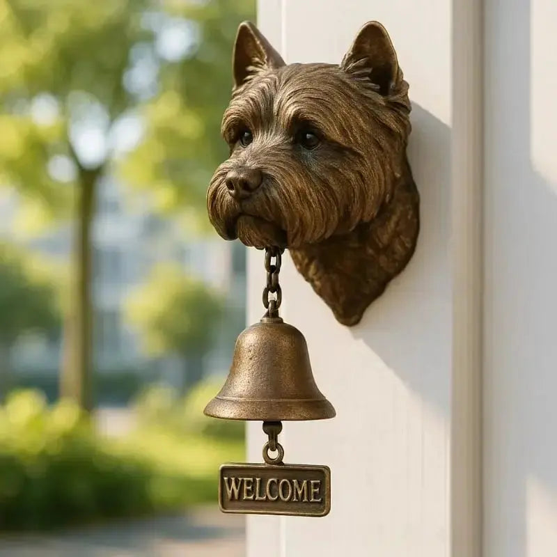 Welcome Bell Dog Design Antique Bronze Clear Tone