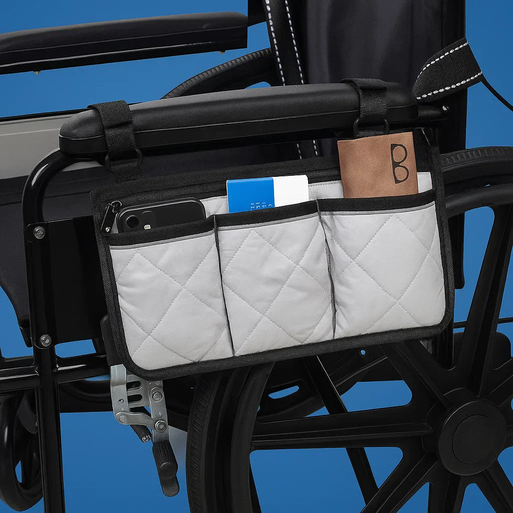 Wheelchair Side Bag Quick-Access Quilted Water-Resistant & Reflective