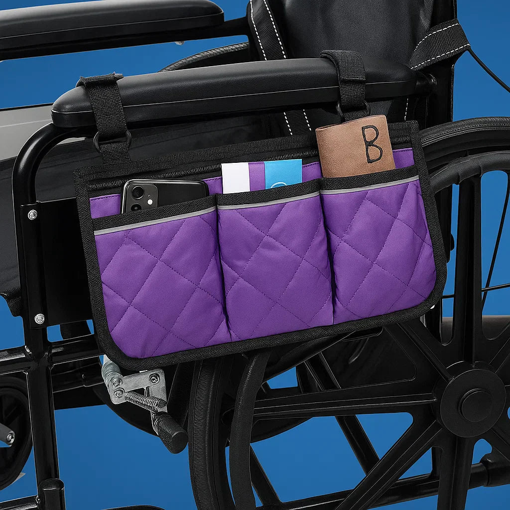 Wheelchair Side Bag Quick-Access Quilted Water-Resistant & Reflective