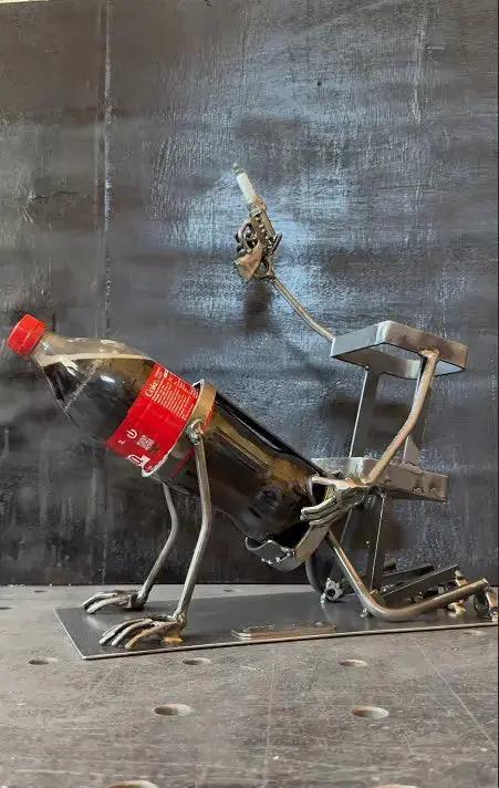 Whiskey Bottle Holder Hand-Forged Steel Angled Spout 2-Bottle Capacity