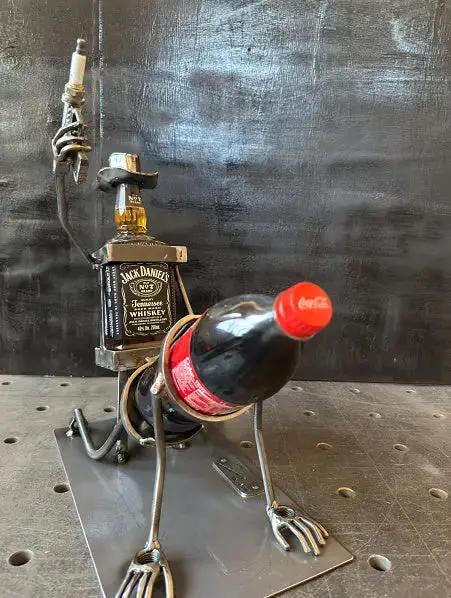 Whiskey Bottle Holder Hand-Forged Steel Angled Spout 2-Bottle Capacity